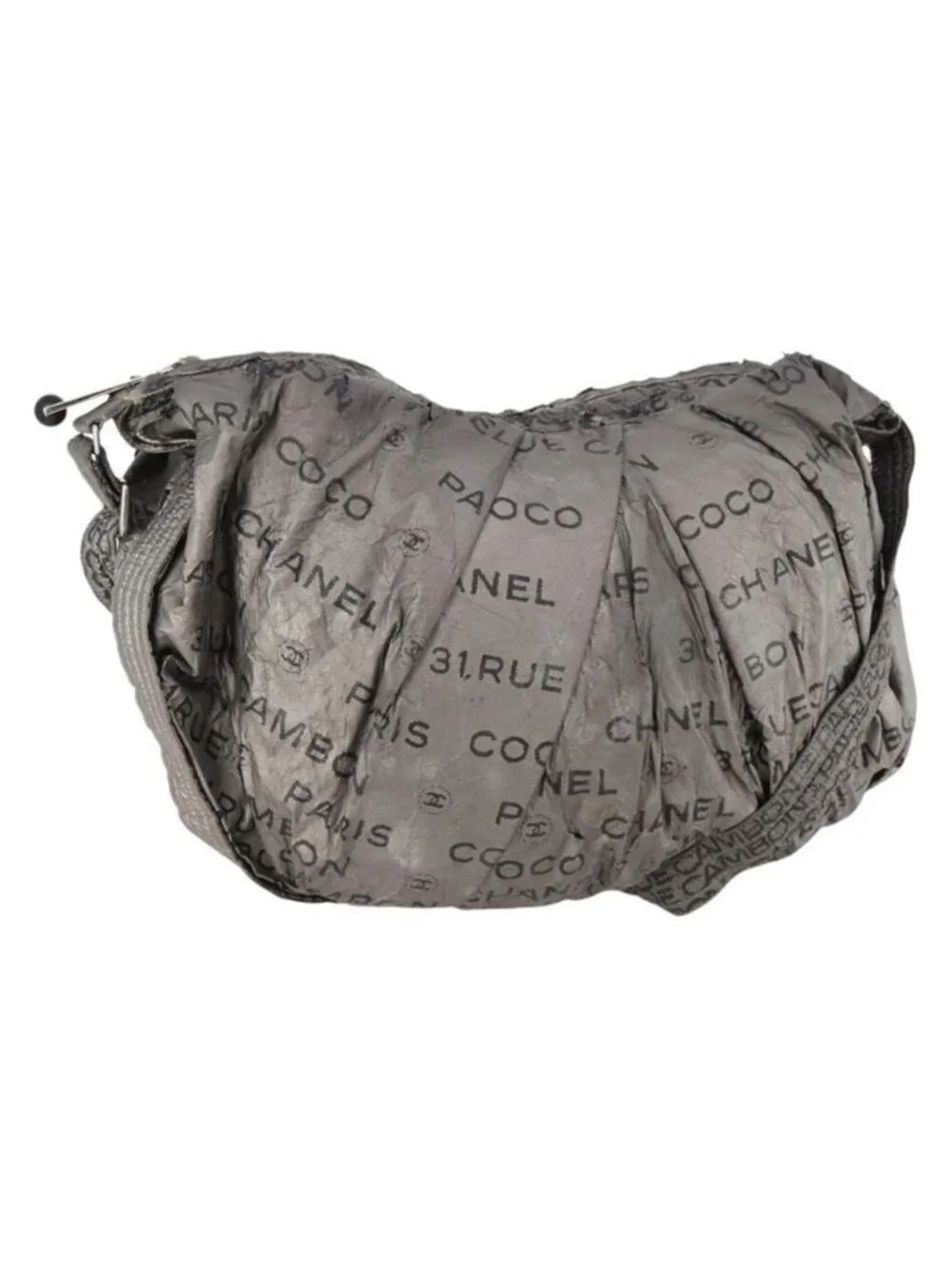 Authentic CHANEL Unlimited Shoulder Bag Coated Canvas Silver CC
